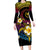 Hawaiian Plumeria Turtle Tribal Spiral Polynesian Tattoo Long Sleeve Bodycon Dress Fanciful Color