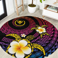 Hawaiian Plumeria Turtle Tribal Spiral Polynesian Tattoo Round Carpet Fanciful Color LT03 Gradient - Polynesian Pride