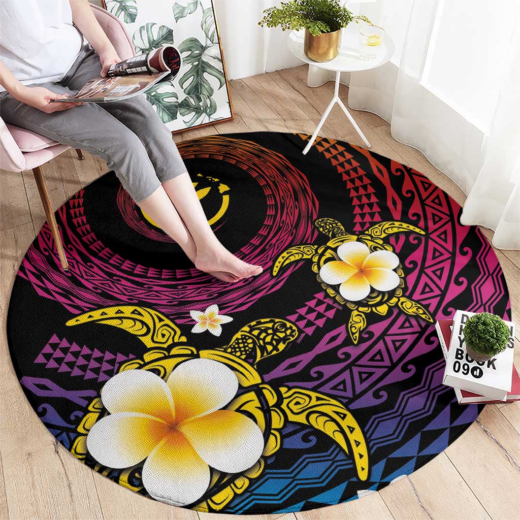 Hawaiian Plumeria Turtle Tribal Spiral Polynesian Tattoo Round Carpet Fanciful Color LT03 - Polynesian Pride
