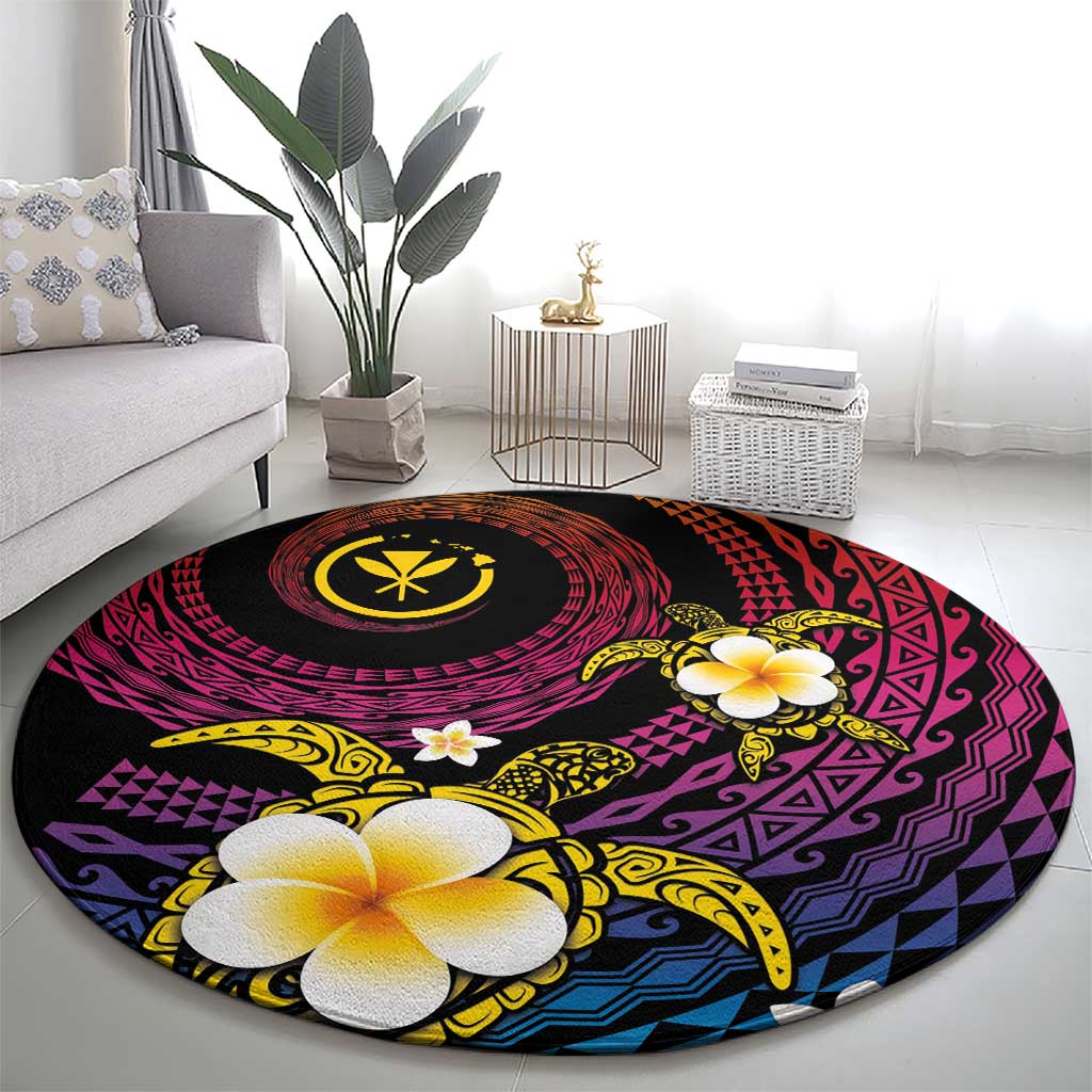 Hawaiian Plumeria Turtle Tribal Spiral Polynesian Tattoo Round Carpet Fanciful Color LT03 - Polynesian Pride
