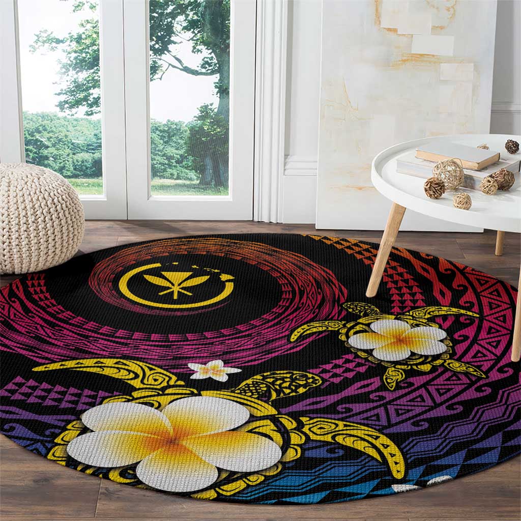 Hawaiian Plumeria Turtle Tribal Spiral Polynesian Tattoo Round Carpet Fanciful Color LT03 - Polynesian Pride