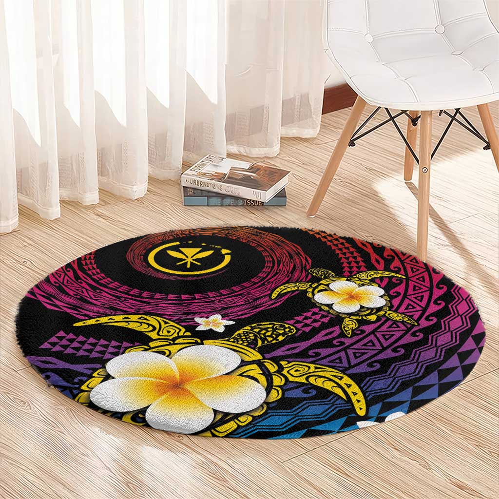 Hawaiian Plumeria Turtle Tribal Spiral Polynesian Tattoo Round Carpet Fanciful Color LT03 - Polynesian Pride