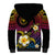 Hawaiian Plumeria Turtle Tribal Spiral Polynesian Tattoo Sherpa Hoodie Fanciful Color