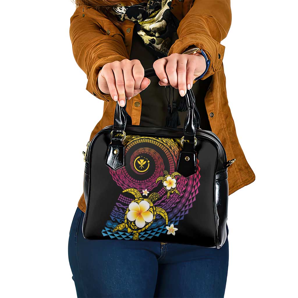 Hawaiian Plumeria Turtle Tribal Spiral Polynesian Tattoo Shoulder Handbag Fanciful Color LT03 One Size Gradient - Polynesian Pride