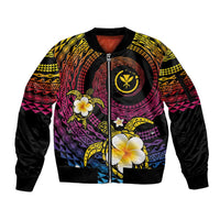 Hawaiian Plumeria Turtle Tribal Spiral Polynesian Tattoo Sleeve Zip Bomber Jacket Fanciful Color