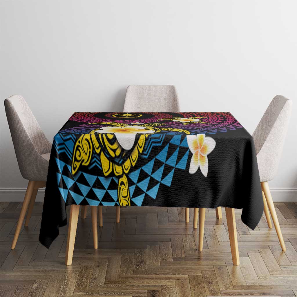 Hawaiian Plumeria Turtle Tribal Spiral Polynesian Tattoo Tablecloth Fanciful Color