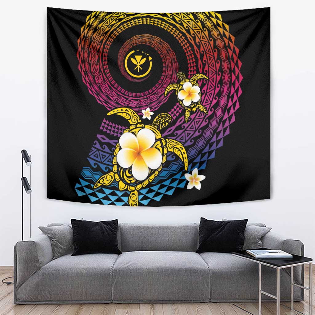 Hawaiian Plumeria Turtle Tribal Spiral Polynesian Tattoo Tapestry Fanciful Color LT03 Gradient - Polynesian Pride