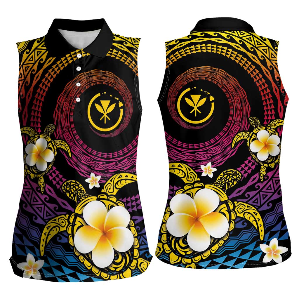 Hawaiian Plumeria Turtle Tribal Spiral Polynesian Tattoo Women Sleeveless Polo Shirt Fanciful Color