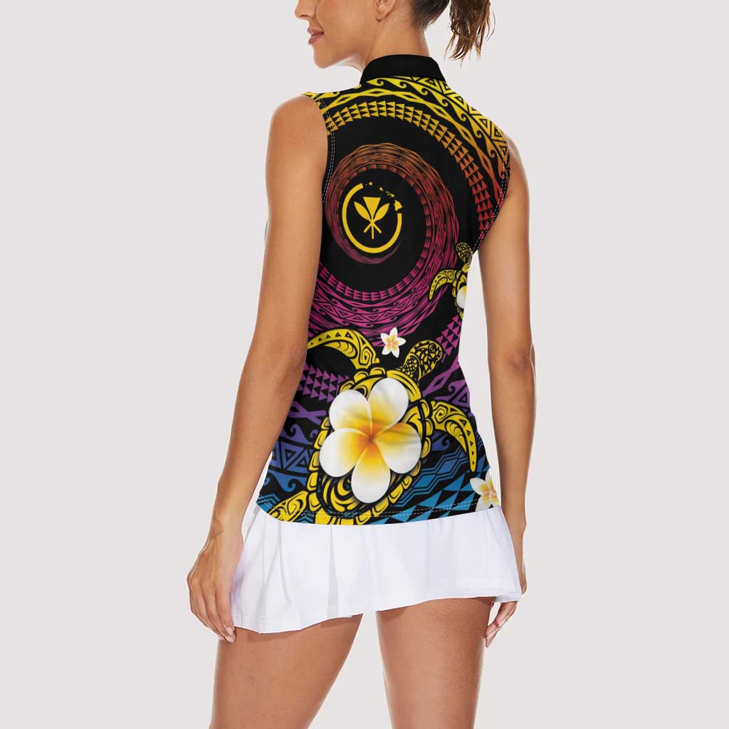 Hawaiian Plumeria Turtle Tribal Spiral Polynesian Tattoo Women Sleeveless Polo Shirt Fanciful Color