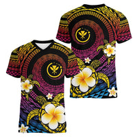 Hawaiian Plumeria Turtle Tribal Spiral Polynesian Tattoo Women V-Neck T-Shirt Fanciful Color