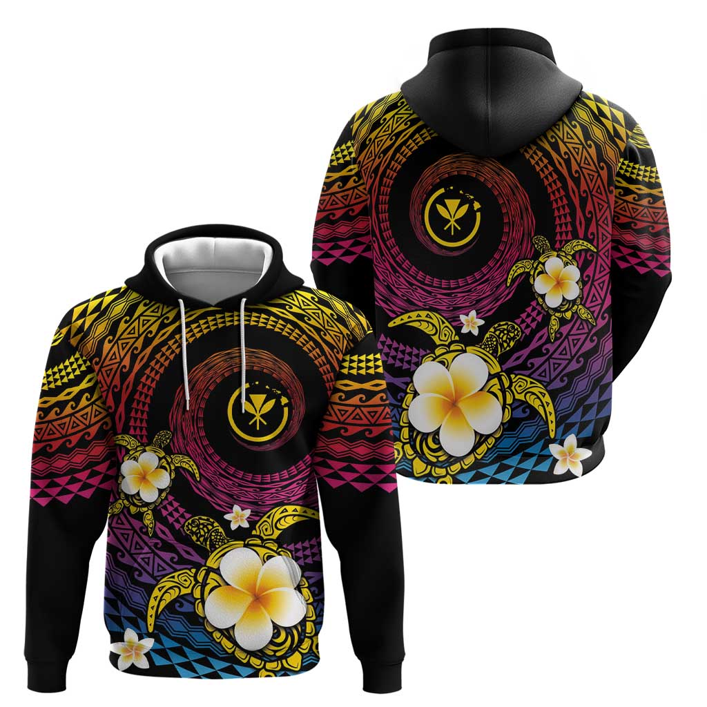 Hawaiian Plumeria Turtle Tribal Spiral Polynesian Tattoo Zip Hoodie Fanciful Color