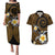 Hawaiian Plumeria Turtle Tribal Spiral Polynesian Tattoo Couples Matching Puletasi and Hawaiian Shirt Gold Color