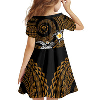Hawaiian Plumeria Turtle Tribal Spiral Polynesian Tattoo Family Matching Long Sleeve Bodycon Dress and Hawaiian Shirt Gold Color LT03 - Polynesian Pride