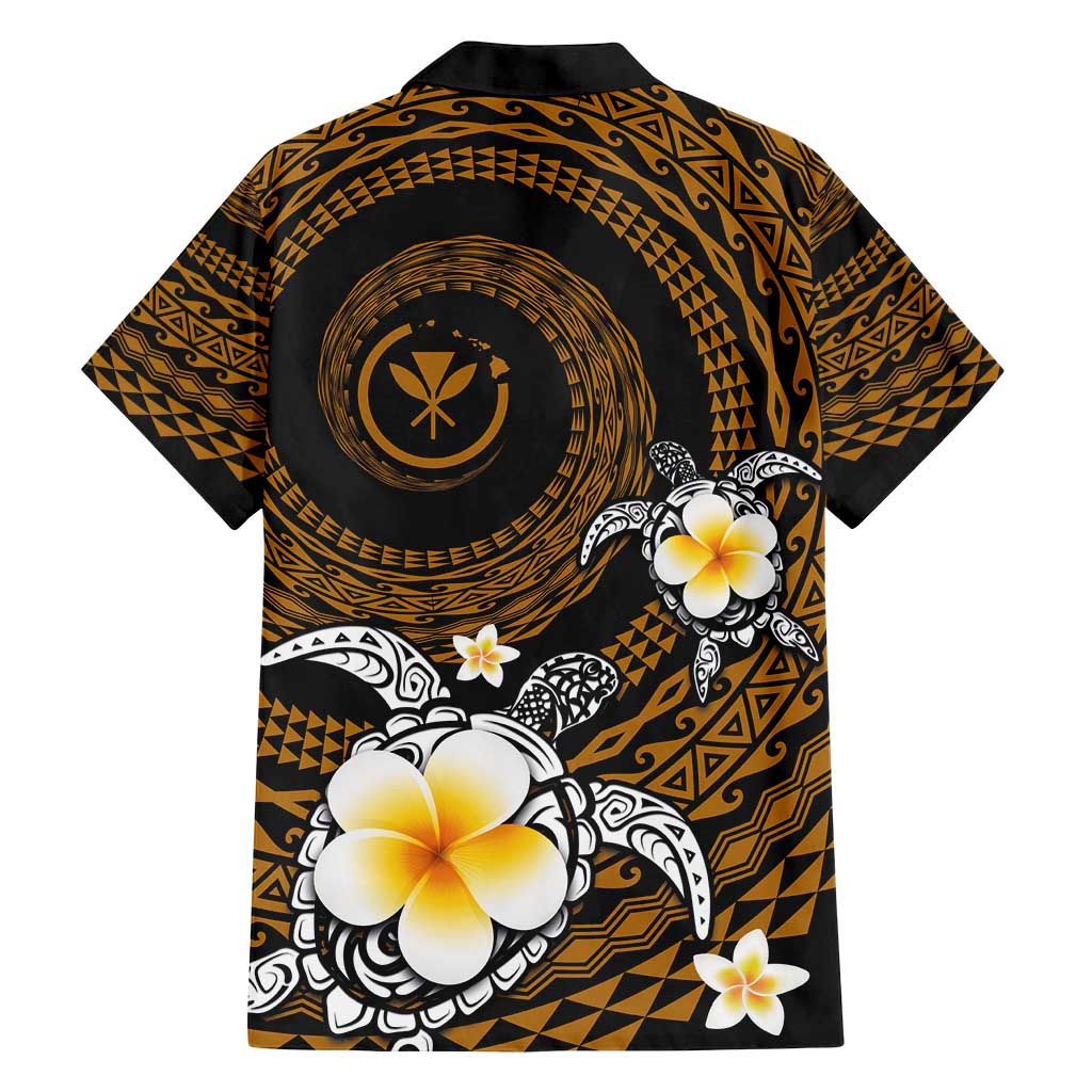 Hawaiian Plumeria Turtle Tribal Spiral Polynesian Tattoo Family Matching Long Sleeve Bodycon Dress and Hawaiian Shirt Gold Color LT03 - Polynesian Pride