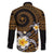Hawaiian Plumeria Turtle Tribal Spiral Polynesian Tattoo Family Matching Long Sleeve Bodycon Dress and Hawaiian Shirt Gold Color