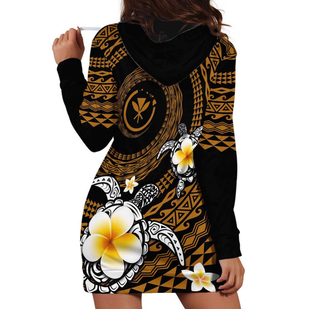 Hawaiian Plumeria Turtle Tribal Spiral Polynesian Tattoo Hoodie Dress Gold Color