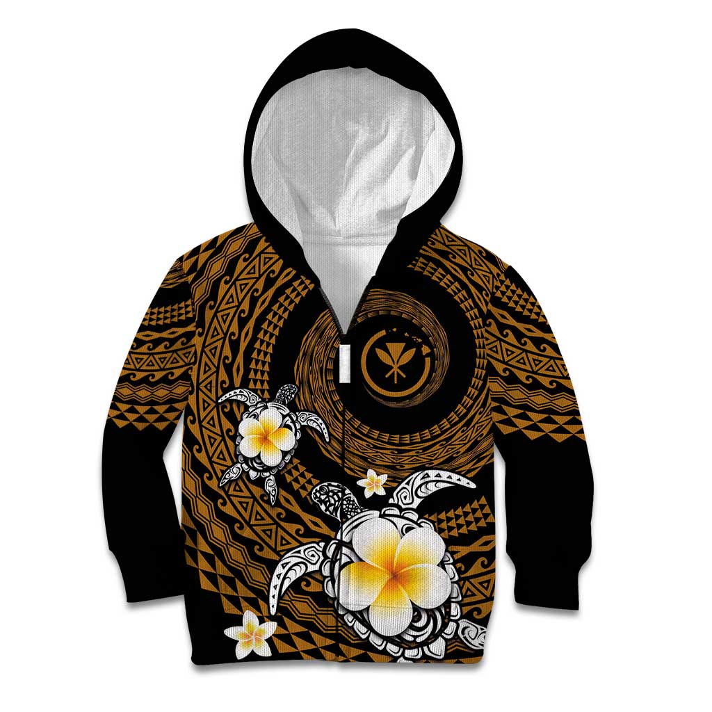 Hawaiian Plumeria Turtle Tribal Spiral Polynesian Tattoo Kid Hoodie Gold Color