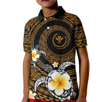 Hawaiian Plumeria Turtle Tribal Spiral Polynesian Tattoo Kid Polo Shirt Gold Color