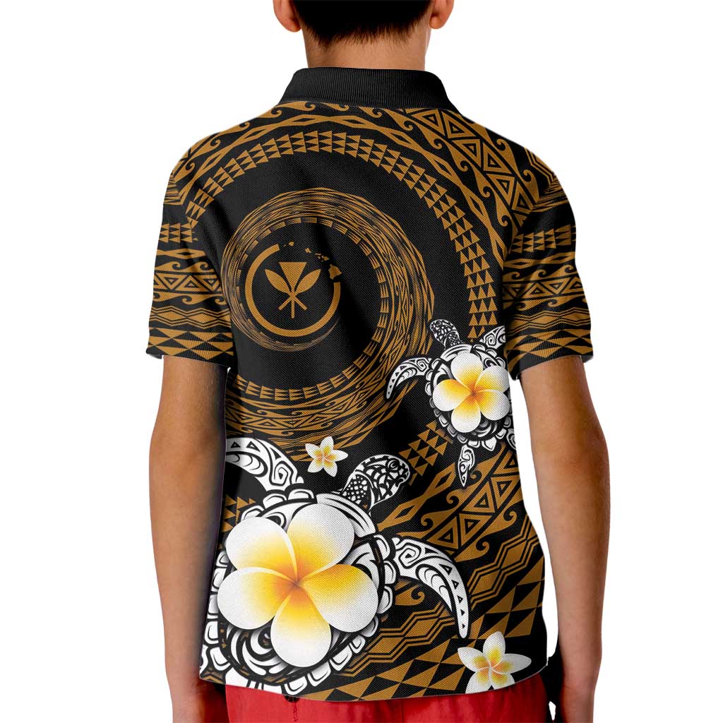 Hawaiian Plumeria Turtle Tribal Spiral Polynesian Tattoo Kid Polo Shirt Gold Color