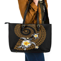 Hawaiian Plumeria Turtle Tribal Spiral Polynesian Tattoo Leather Tote Bag Gold Color