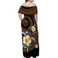 Hawaiian Plumeria Turtle Tribal Spiral Polynesian Tattoo Off Shoulder Maxi Dress Gold Color