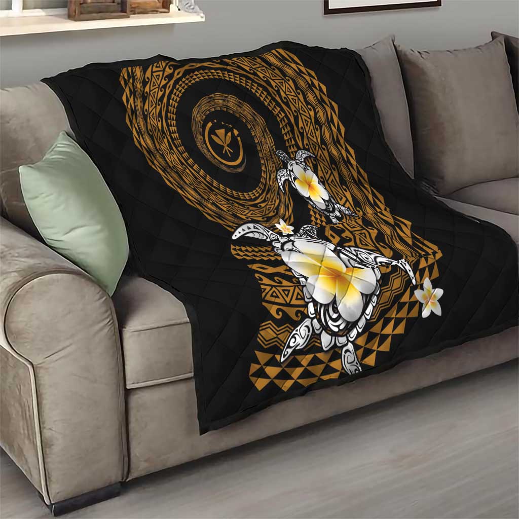 Hawaiian Plumeria Turtle Tribal Spiral Polynesian Tattoo Quilt Gold Color