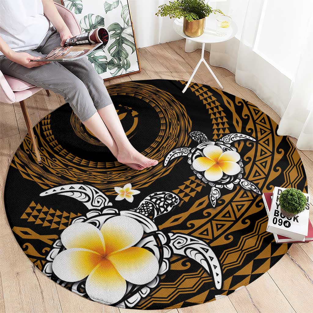 Hawaiian Plumeria Turtle Tribal Spiral Polynesian Tattoo Round Carpet Gold Color LT03 - Polynesian Pride