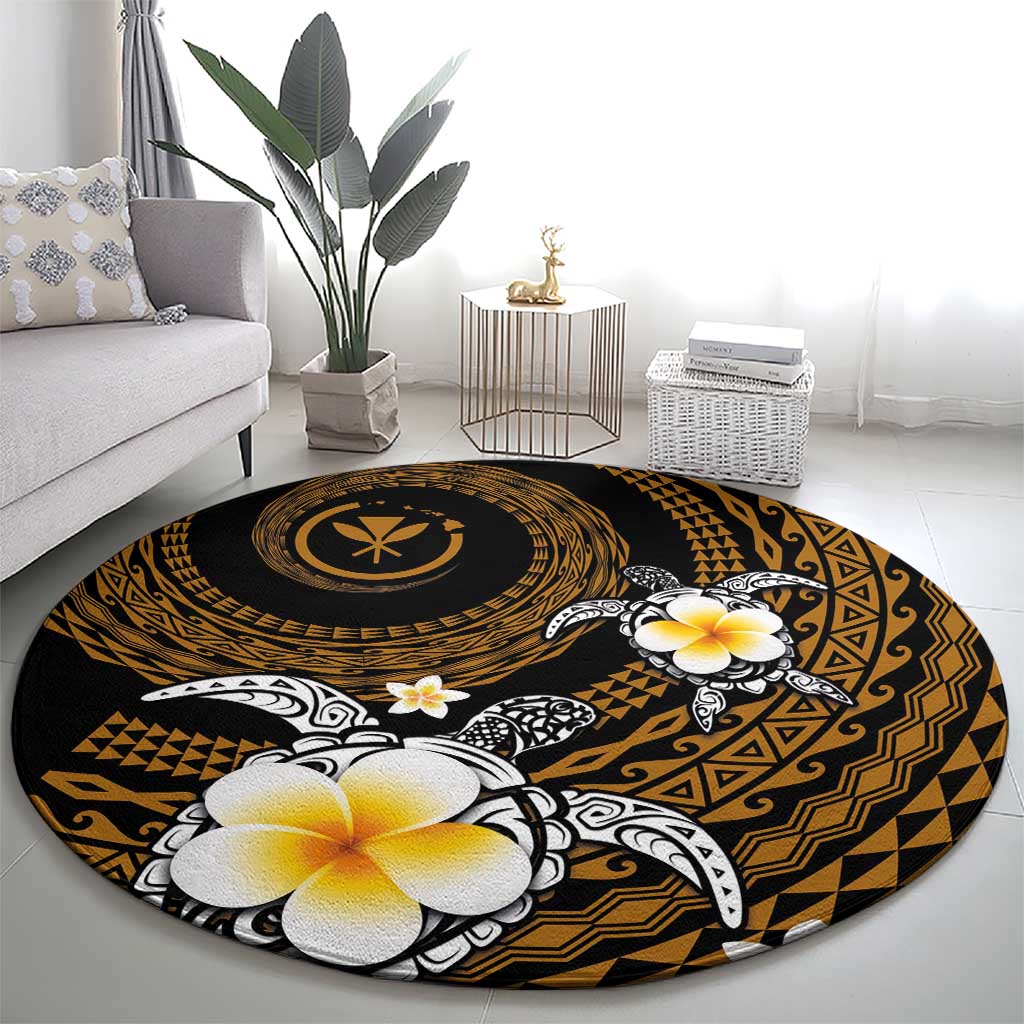 Hawaiian Plumeria Turtle Tribal Spiral Polynesian Tattoo Round Carpet Gold Color LT03 - Polynesian Pride
