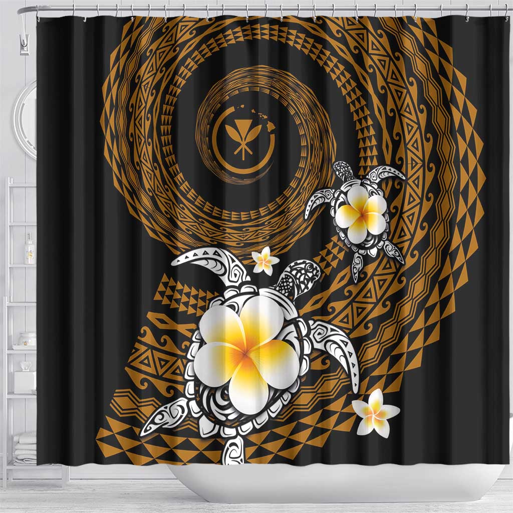 Hawaiian Plumeria Turtle Tribal Spiral Polynesian Tattoo Shower Curtain Gold Color