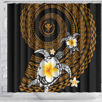 Hawaiian Plumeria Turtle Tribal Spiral Polynesian Tattoo Shower Curtain Gold Color