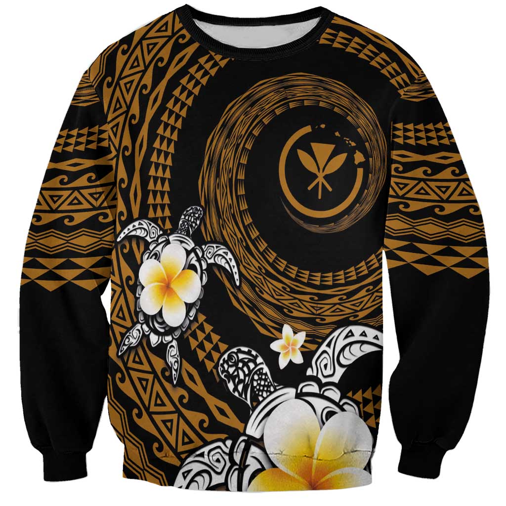 Hawaiian Plumeria Turtle Tribal Spiral Polynesian Tattoo Sweatshirt Gold Color