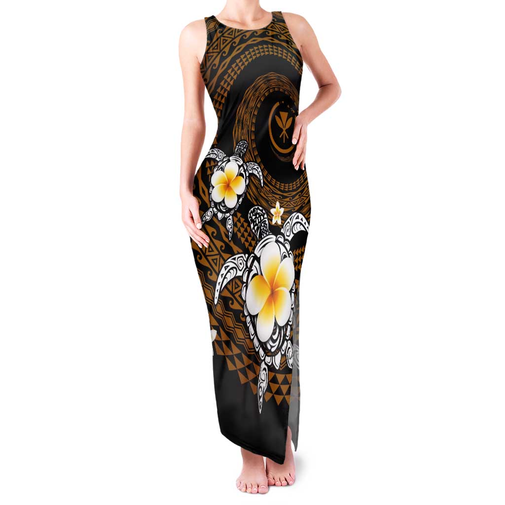 Hawaiian Plumeria Turtle Tribal Spiral Polynesian Tattoo Tank Maxi Dress Gold Color