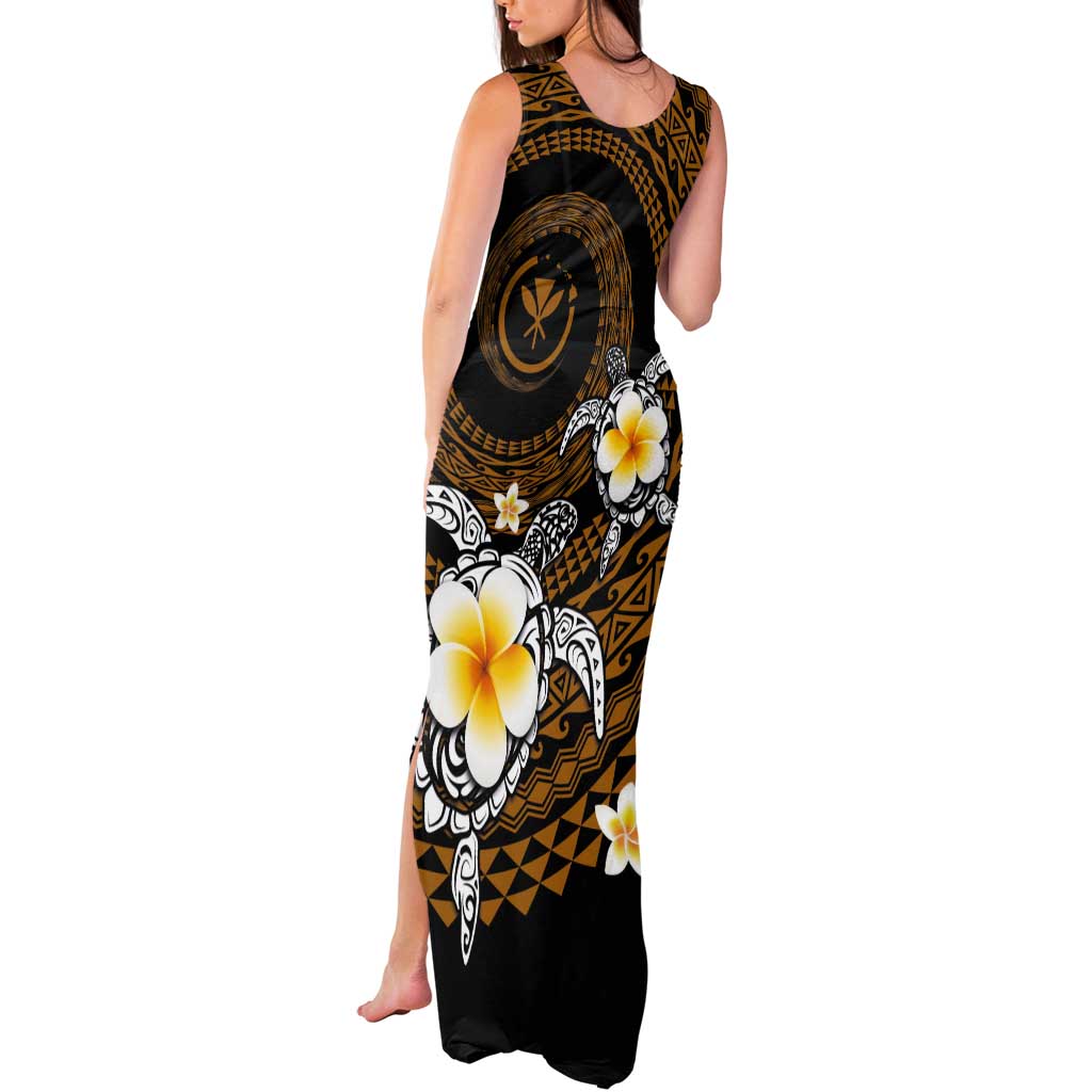 Hawaiian Plumeria Turtle Tribal Spiral Polynesian Tattoo Tank Maxi Dress Gold Color
