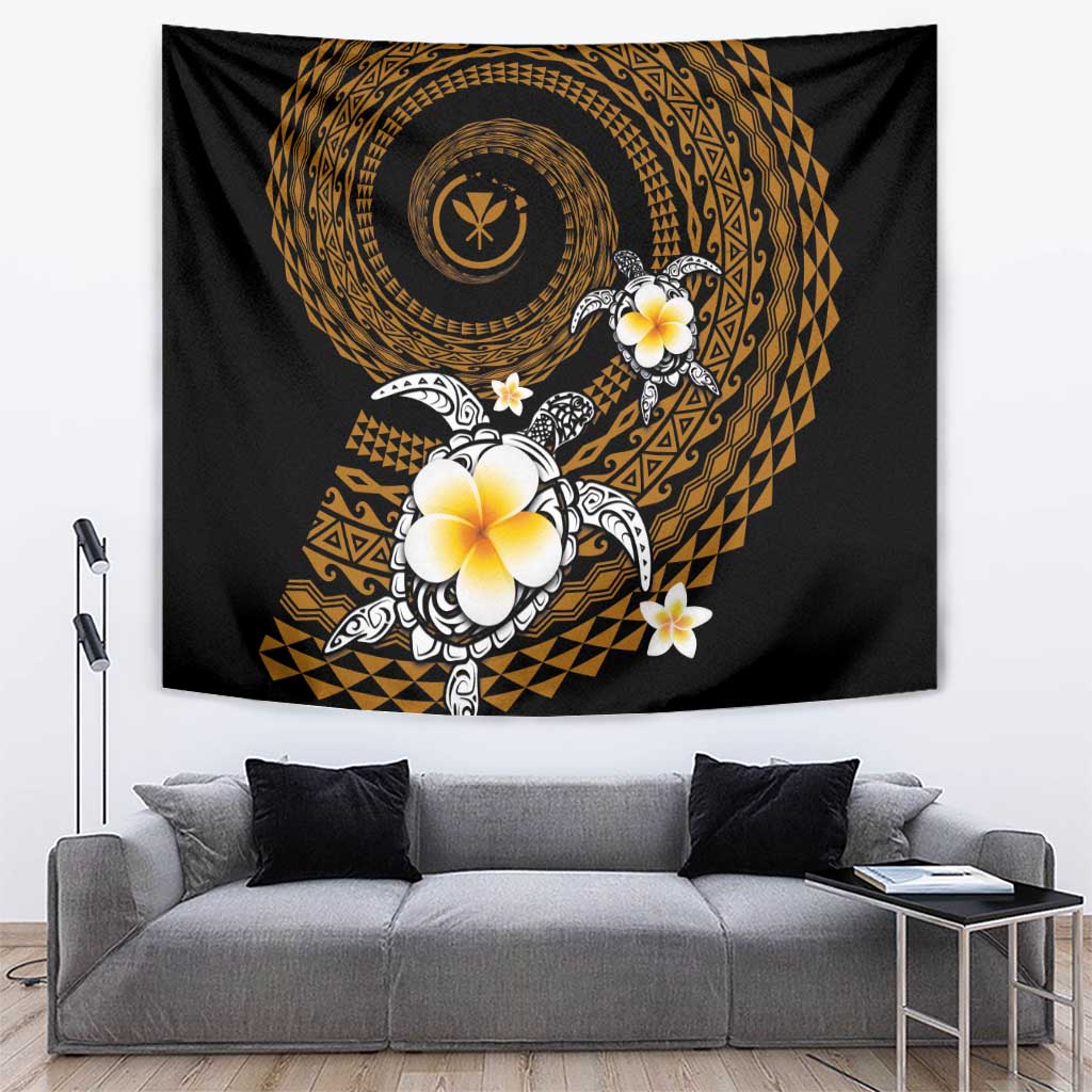 Hawaiian Plumeria Turtle Tribal Spiral Polynesian Tattoo Tapestry Gold Color LT03 Gold - Polynesian Pride