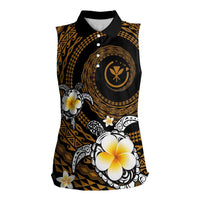 Hawaiian Plumeria Turtle Tribal Spiral Polynesian Tattoo Women Sleeveless Polo Shirt Gold Color