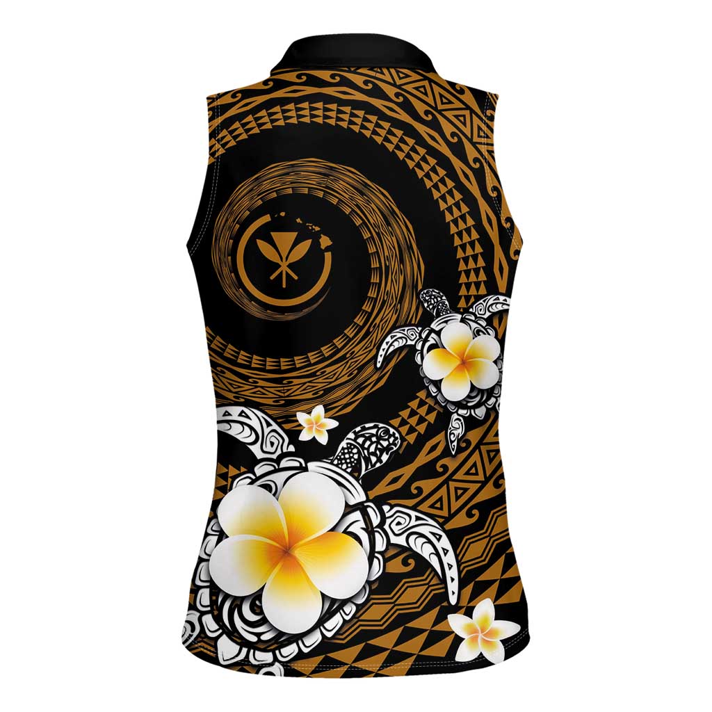 Hawaiian Plumeria Turtle Tribal Spiral Polynesian Tattoo Women Sleeveless Polo Shirt Gold Color