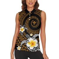 Hawaiian Plumeria Turtle Tribal Spiral Polynesian Tattoo Women Sleeveless Polo Shirt Gold Color