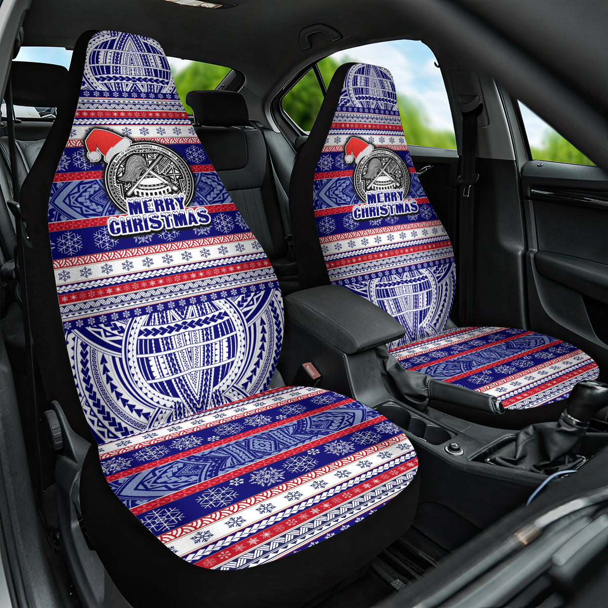 American Samoa Christmas Car Seat Cover Samoan Coat of Arms and Cool Santa Ornament Style LT03 One Size Blue - Polynesian Pride