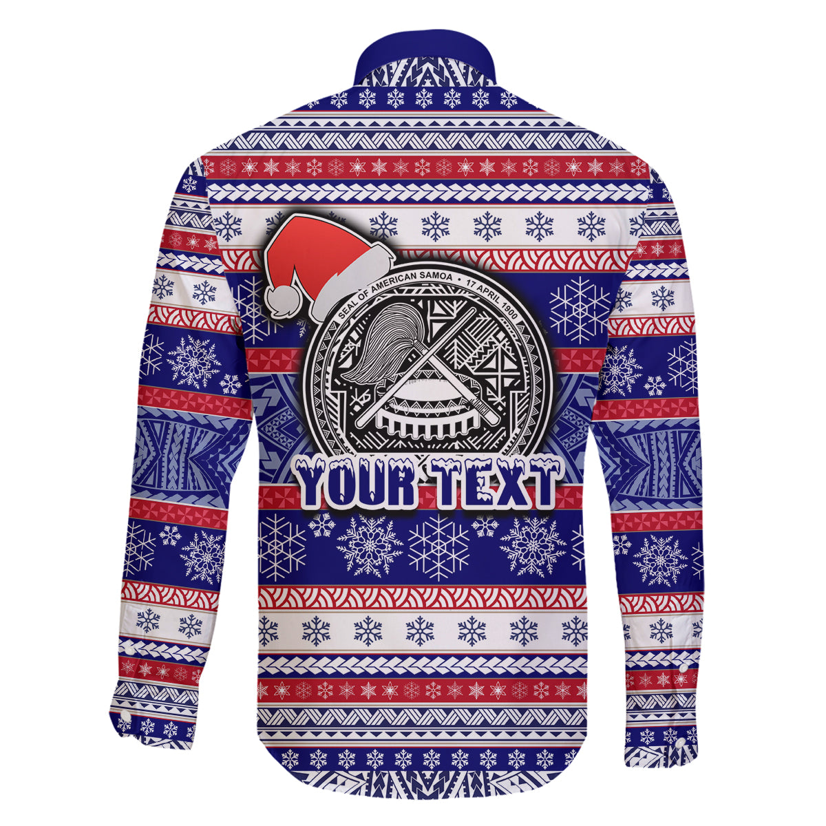 Custom American Samoa Christmas Family Matching Off Shoulder Long Sleeve Dress and Hawaiian Shirt Samoan Coat of Arms and Cool Santa Ornament Style LT03 - Polynesian Pride