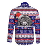 Custom American Samoa Christmas Long Sleeve Button Shirt Samoan Coat of Arms and Cool Santa Ornament Style LT03 - Polynesian Pride