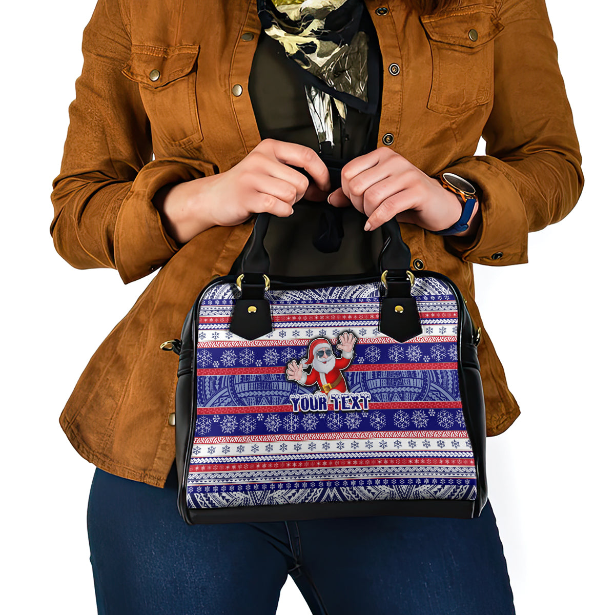 Custom American Samoa Christmas Shoulder Handbag Samoan Coat of Arms and Cool Santa Ornament Style LT03 - Polynesian Pride