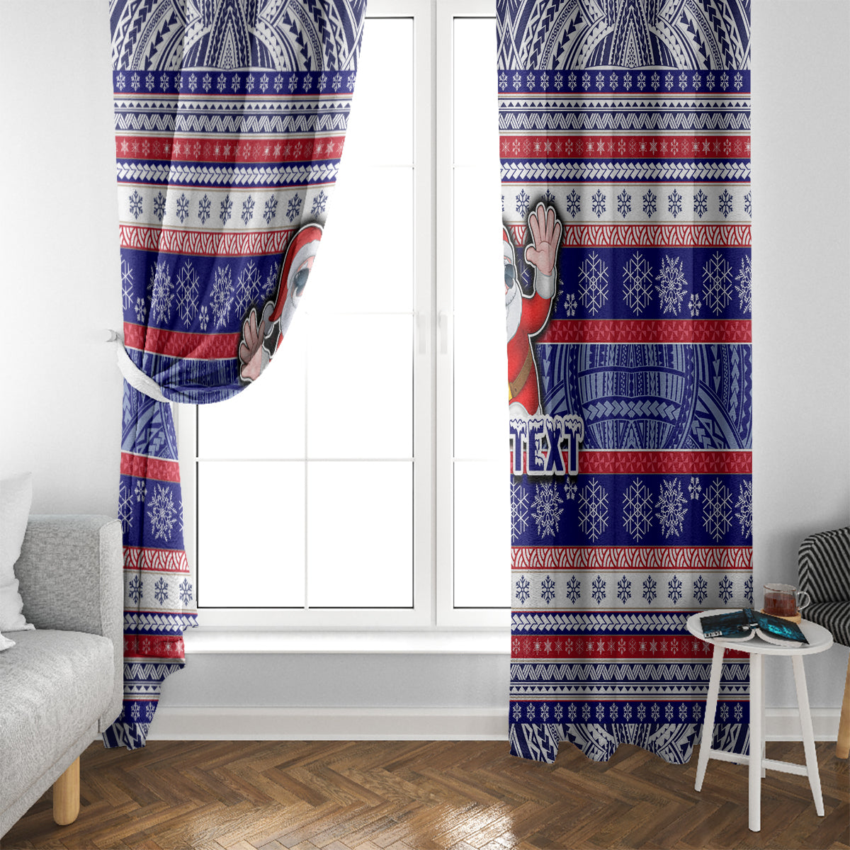 Custom American Samoa Christmas Window Curtain Samoan Coat of Arms and Cool Santa Ornament Style LT03 - Polynesian Pride