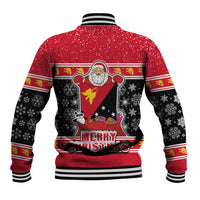 Papua New Guinea Christmas Baseball Jacket Santa With Flag Of PNG Polynesian Tribal Xmas Vibe LT03 - Polynesian Pride