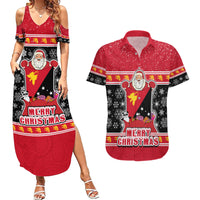 Papua New Guinea Christmas Couples Matching Summer Maxi Dress and Hawaiian Shirt Santa With Flag Of PNG Polynesian Tribal Xmas Vibe LT03 Red - Polynesian Pride