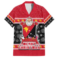 Papua New Guinea Christmas Family Matching Off Shoulder Long Sleeve Dress and Hawaiian Shirt Santa With Flag Of PNG Polynesian Tribal Xmas Vibe LT03 Dad's Shirt - Short Sleeve Red - Polynesian Pride