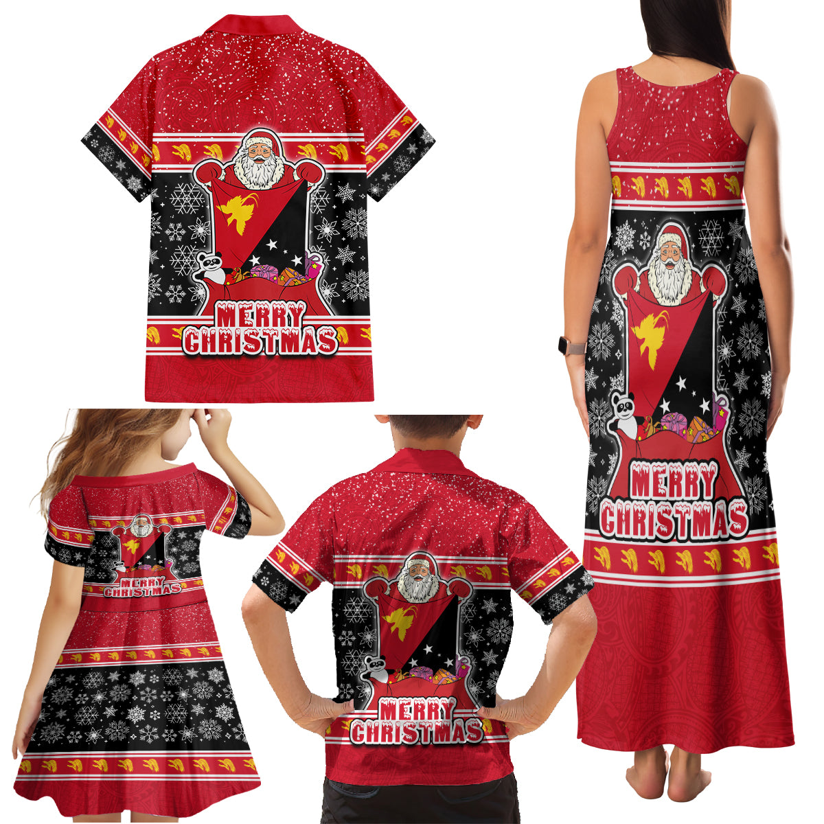 Papua New Guinea Christmas Family Matching Tank Maxi Dress and Hawaiian Shirt Santa With Flag Of PNG Polynesian Tribal Xmas Vibe LT03 - Polynesian Pride
