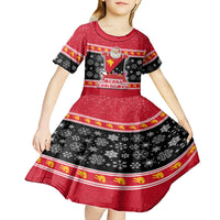 Papua New Guinea Christmas Kid Short Sleeve Dress Santa With Flag Of PNG Polynesian Tribal Xmas Vibe LT03 - Polynesian Pride
