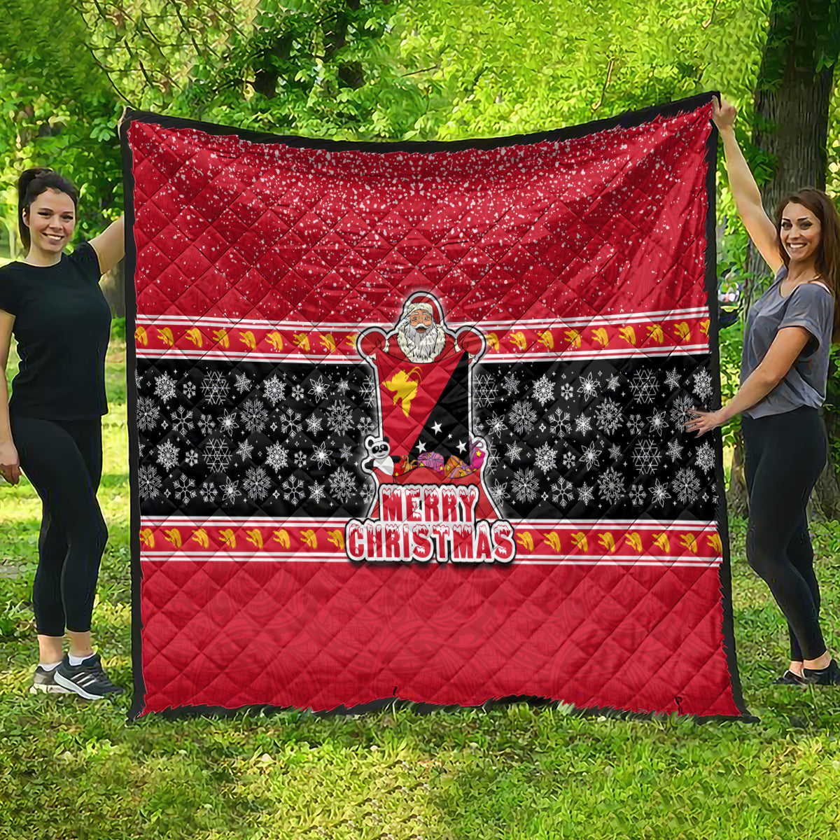 Papua New Guinea Christmas Quilt Santa With Flag Of PNG Polynesian Tribal Xmas Vibe LT03 - Polynesian Pride