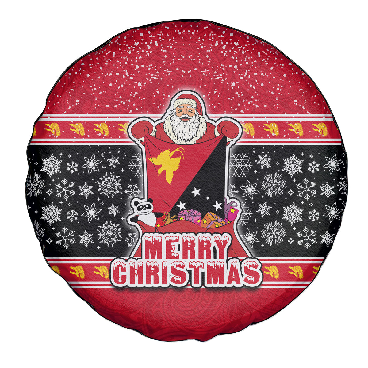 Papua New Guinea Christmas Spare Tire Cover Santa With Flag Of PNG Polynesian Tribal Xmas Vibe LT03 Red - Polynesian Pride
