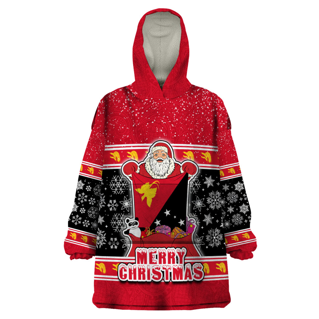 Papua New Guinea Christmas Wearable Blanket Hoodie Santa With Flag Of PNG Polynesian Tribal Xmas Vibe LT03 One Size Red - Polynesian Pride